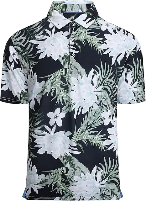 Alex Vando Mens Hawaiian Golf Shirt Moisture Wicking Digital Print Golf Shirts for Men