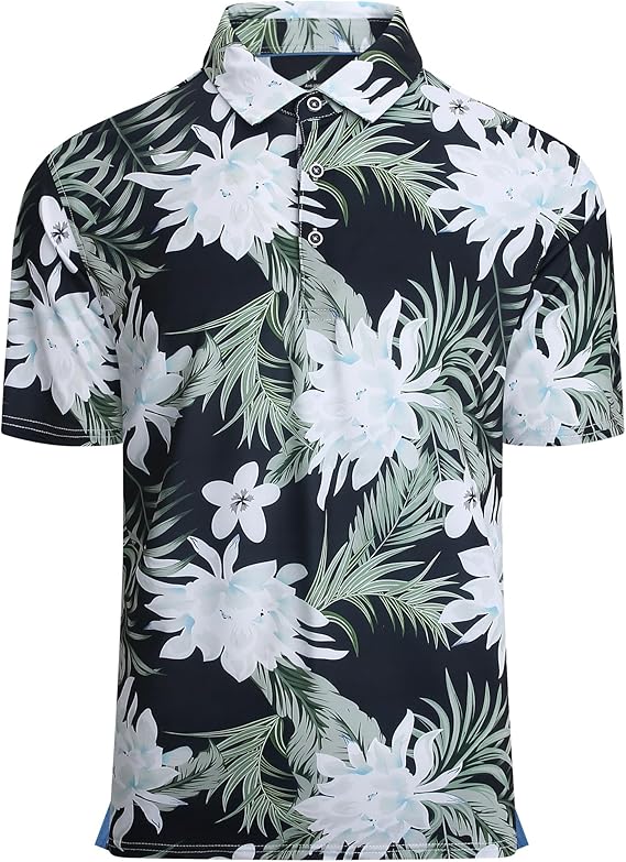 Alex Vando Mens Hawaiian Golf Shirt Moisture Wicking Digital Print Golf Shirts for Men