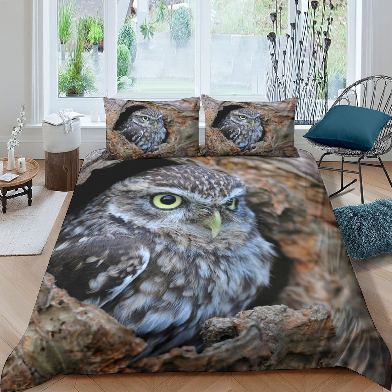 Ctjqhvkz Style-5 3D Printed Owl Forest Fitted Sheet Microfiber Soft Bedroom Decor Tree Hole Bed Cover Mattress Protection Single（135X200cm）