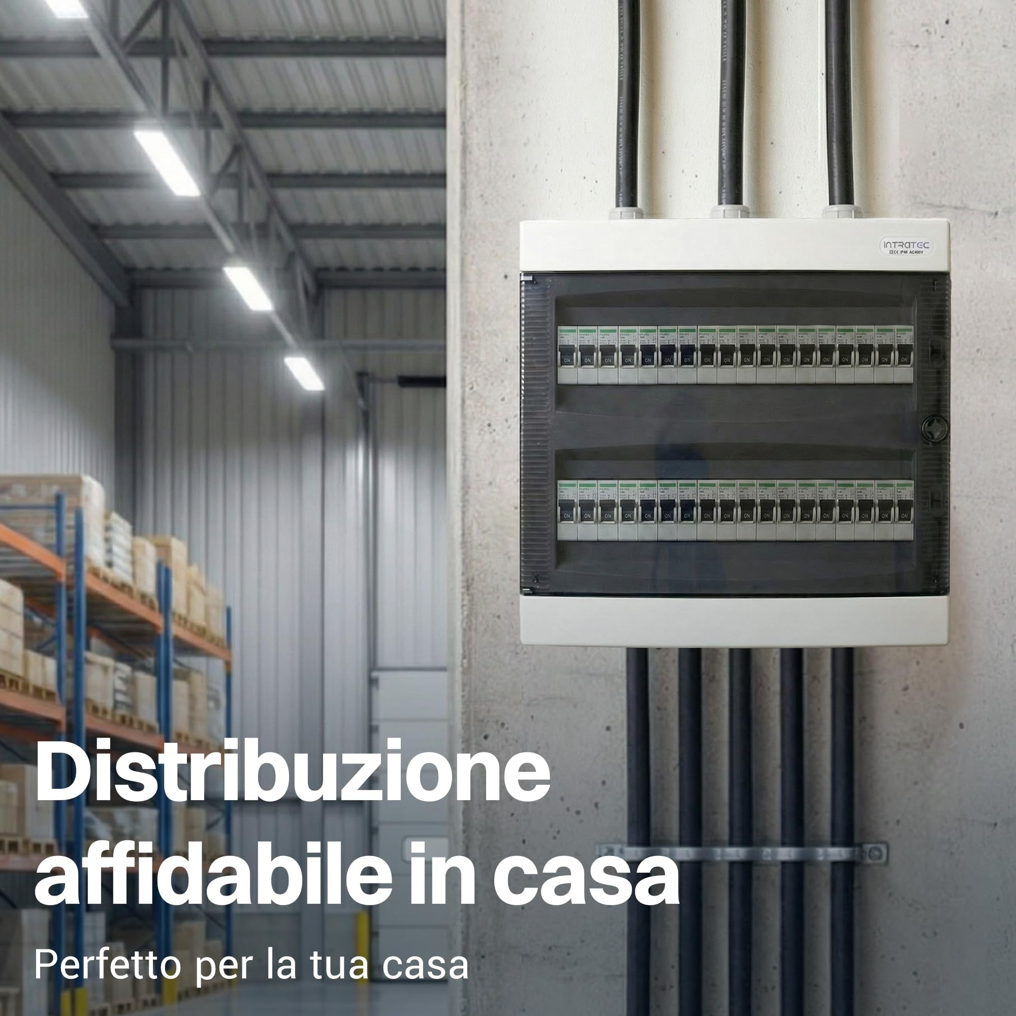 Intratec Centralino da Incasso Esterno 2 Fila – IP40 Quadro Elettrico per 36 Moduli con Porta Bianca per Facile Installazione in Casa e in Ambienti Professionali – 361 x 396 x 112 mm