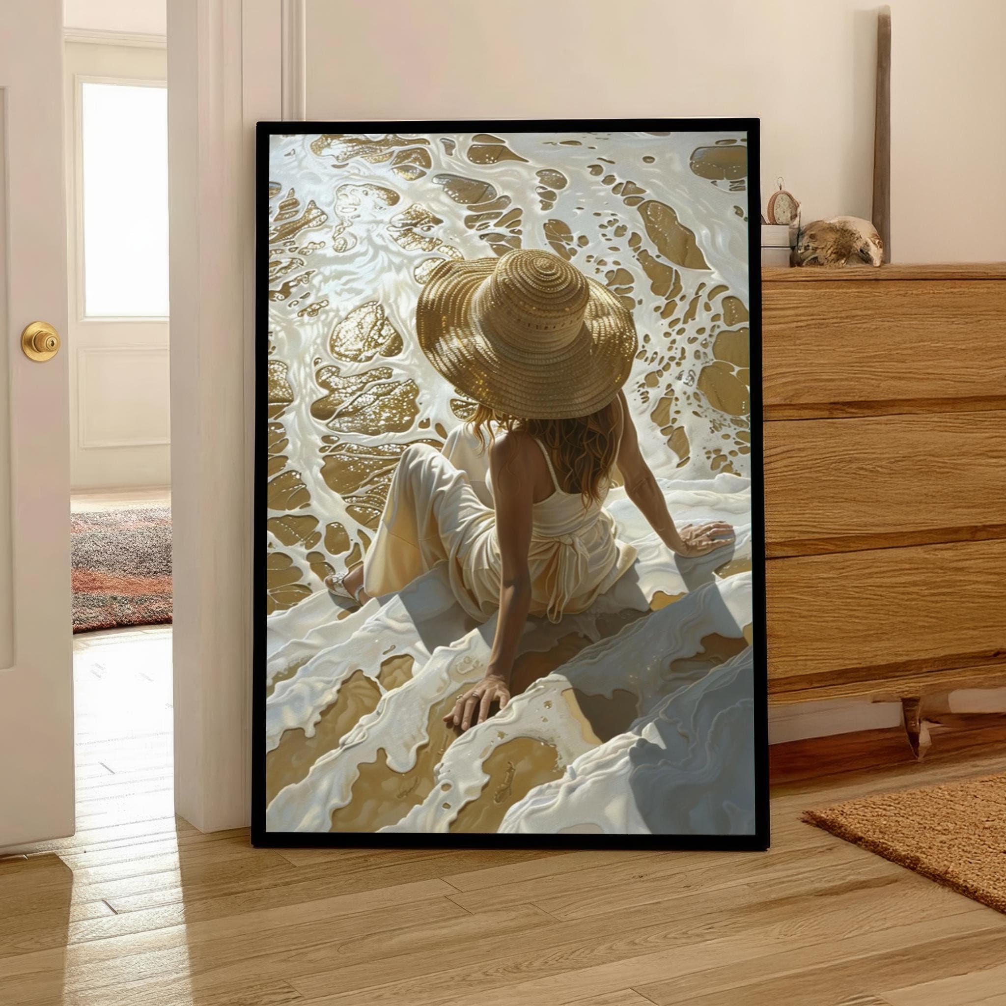 YUSUZHU Beach Waves Sunset Print Ready To Hang, Boho Canvas Wall Art, Coastal Home Decor Canvas Painting Posters and Prints(60x80cm/Frameless)