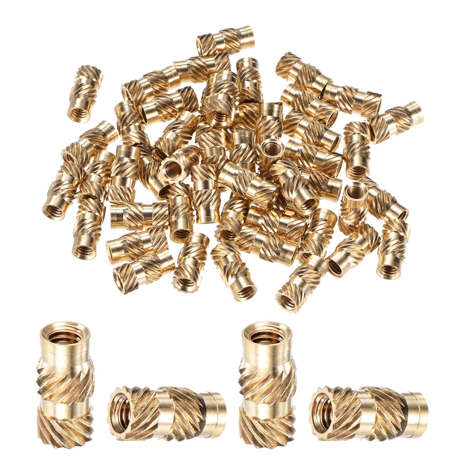 M METERXITY 50-Pack Threaded Inserts, M4 x 12mm L x 6mm OD Brass Heat Set Insert Nuts