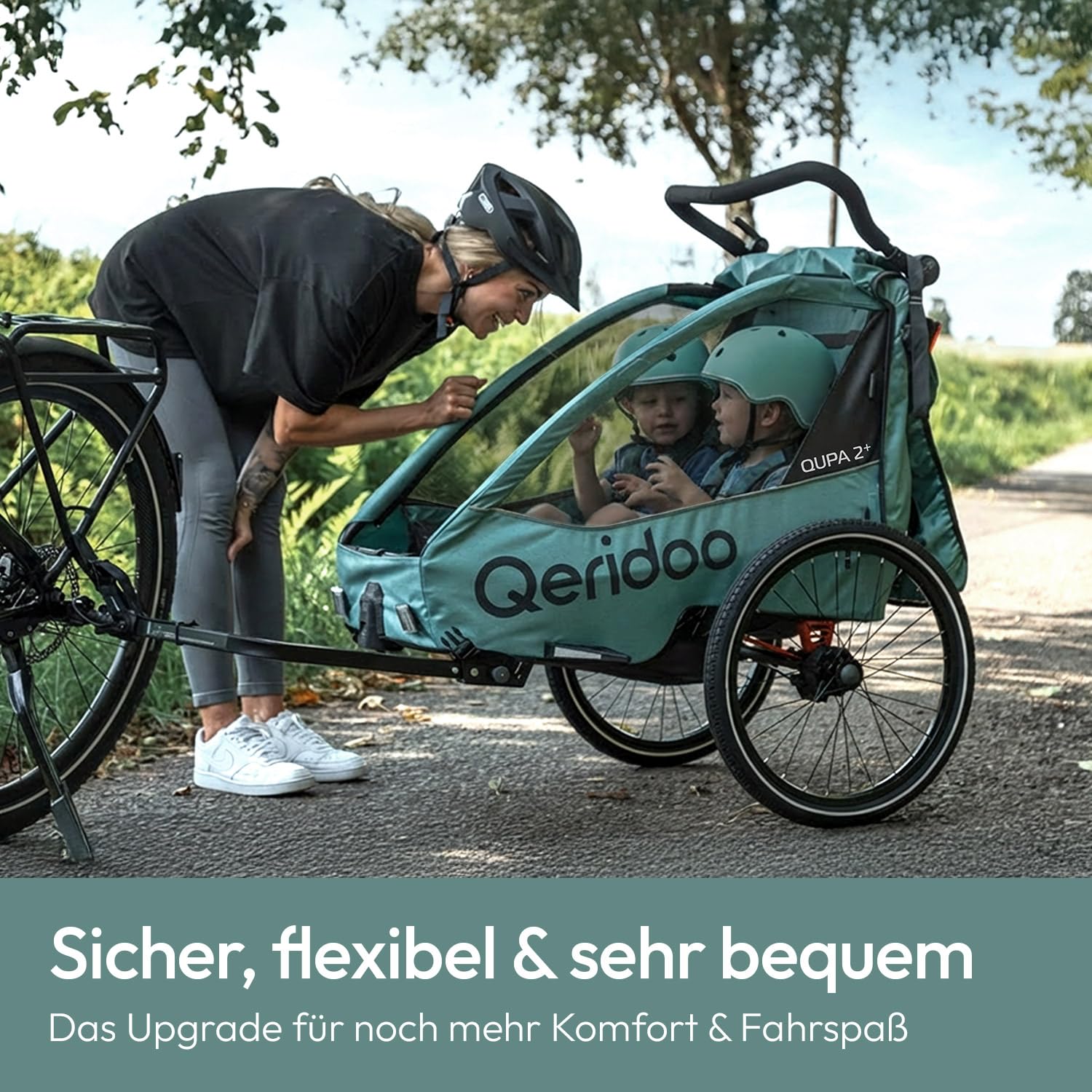 Qeridoo QUPA Plus Fahrradanhänger 1 oder 2 Kinder Premium-Federung 3-in-1-Funktion Jogger Kinderwagen Leicht Sicher Komfortabel