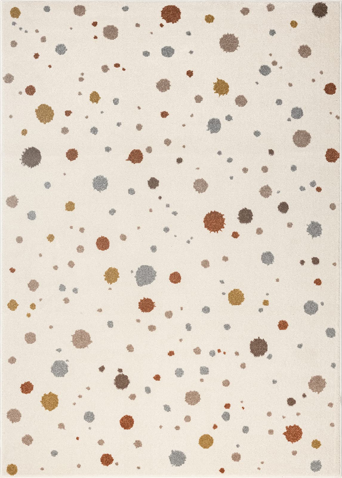 the carpet Dreamy Kids - Alfombra Infantil Moderna, Pelo Suave, fácil de cuidar, no destiñe, Estampado de Puntos, Crema, 120 x 170 cm