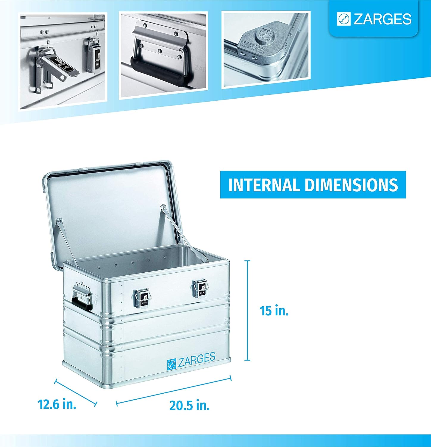 Zarges Aluminium Crate K470; 73L, IM: 550 x 350 x 380 mm