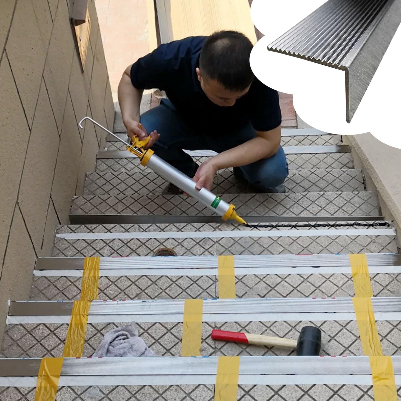 Perfil Protector de Escalera Perfil Antideslizante de Acero Inoxidable para Escaleras, Protector de Bordes para Escalones de Baldosas, Hormigón y Madera(L 130cm (51 1/8"),W 6cm(2 3/8"))