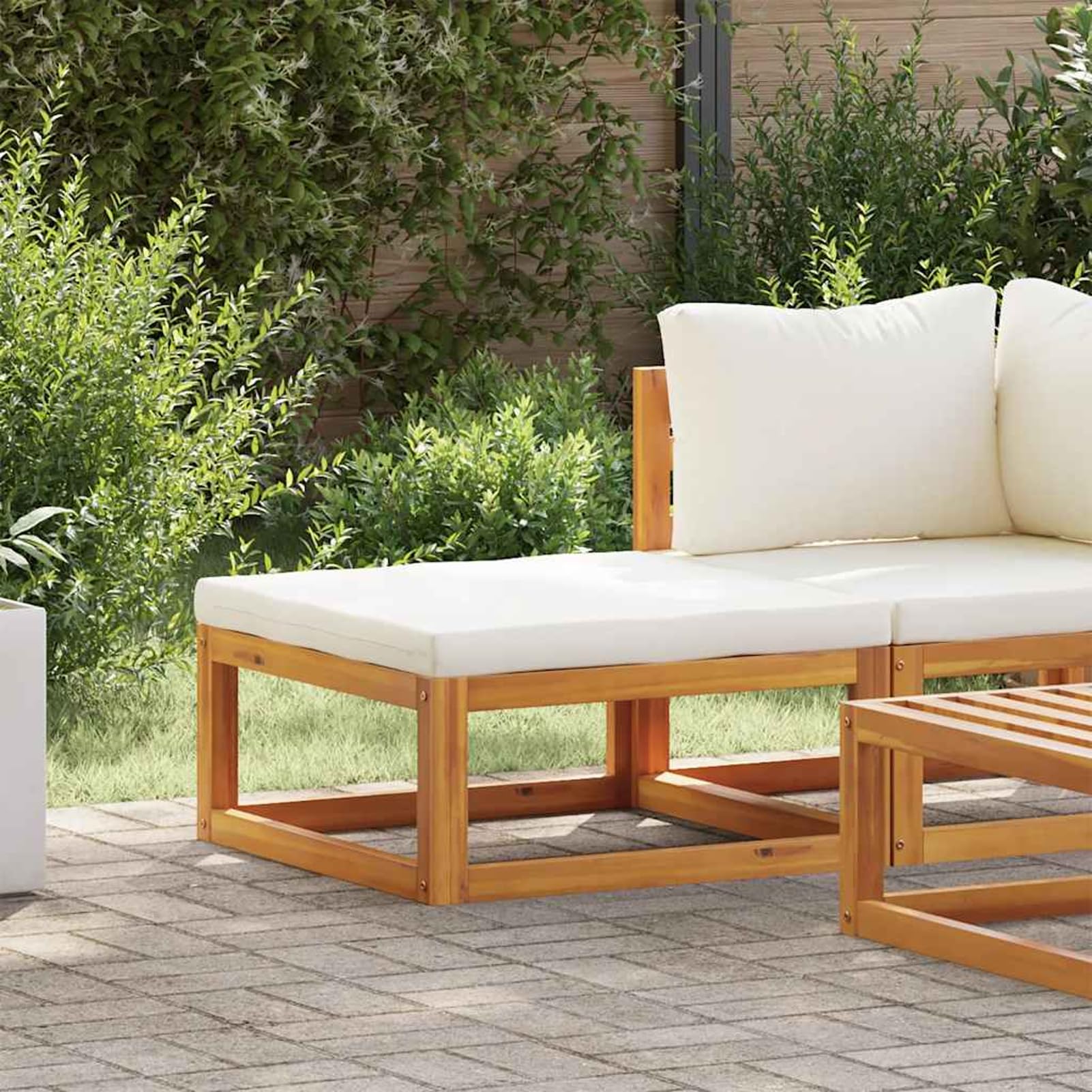 WGYHOME - Juego de muebles de balcón de madera maciza de acacia con cojín blanco crema, juego de muebles de jardín, muebles de patio pequeños, sofá de jardín al aire libre, juego de muebles de patio