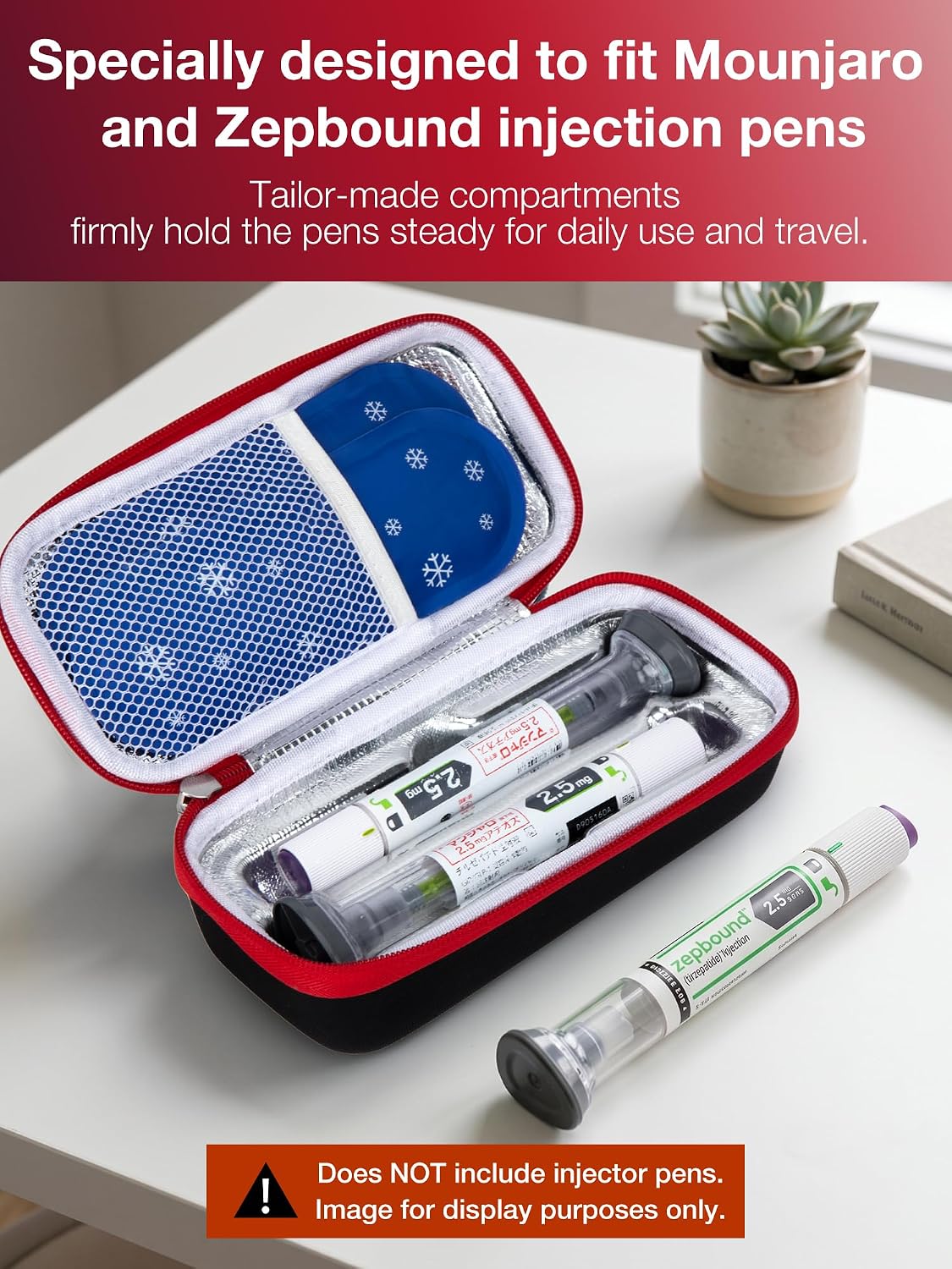 SUNMON Travel Case Compatible with Zepbound or Mounjaro Pens | Zepbound Cooler Travel Case with TSA Approved Reusable Ice Pack, Mounjaro Cooler Travel Case for Trip & Daily Use (Black)
