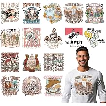 Wxiben Western Cowboy Iron on Transfers - 16 Sheets Western Cowboy Dtf Transfers Ready to Press DTF Heat Transfer Vinyl Stickers Skull Guitar Iron on Decals for Clothing T Shirts Hoodie DIY Crafts