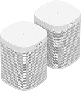 Sonos 2x One Smart Speaker, weiß - Intelligenter WLAN Lautsprecher mit Alexa Sprachsteuerung &amp; AirPlay - Multiroom Speaker für unbegrenztes Musikstreaming + Amazon Basics Ethernet-Netzwerkkabel