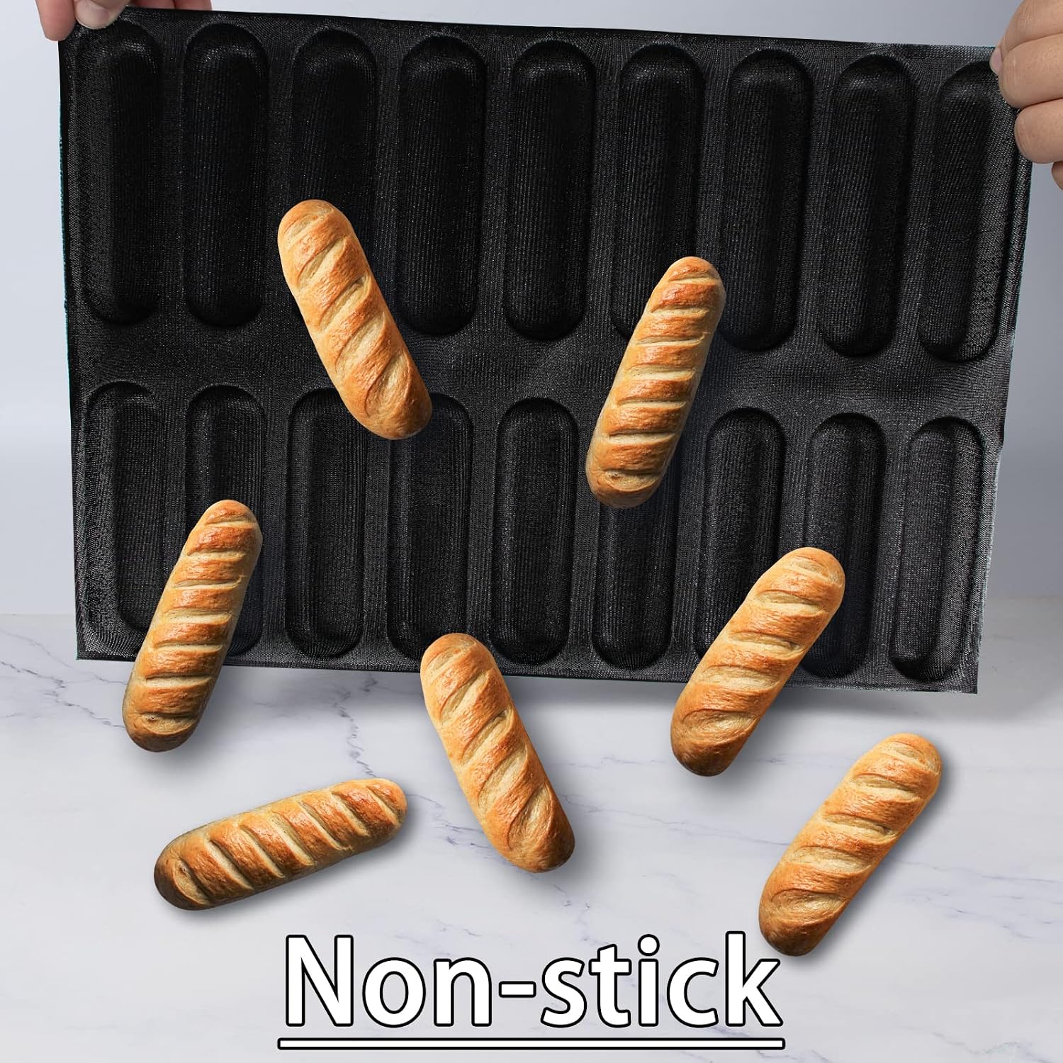Baking Pan Sandwich Hot Dog Bread Perforated Eclair Sheets Liquid Rectangle Silicone Mold 18-Cavity Per Hole 260x74x34mm