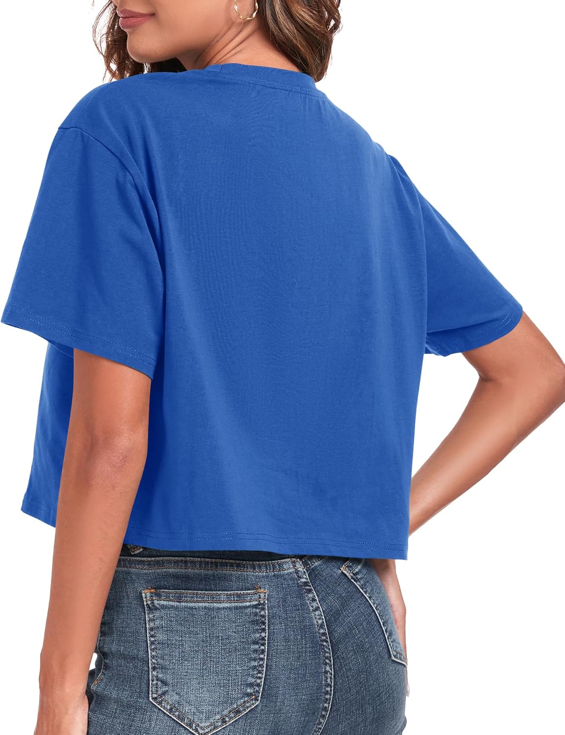 PRIMODA Women's Oversized Workout Cropped T Shirts Crew Neck Short Sleeve Casual Loose Summer Crop Tee Tops Cotton - Image 3