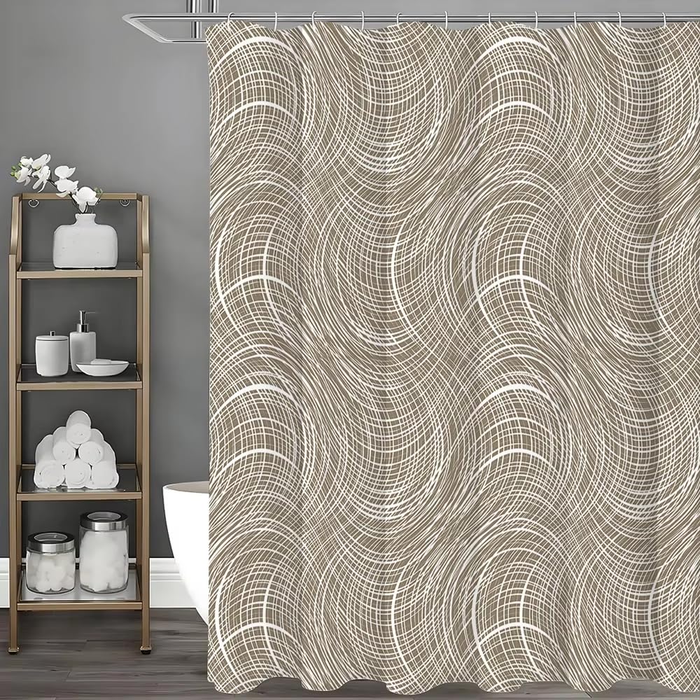 Brązowa zasłona prysznicowa w stylu retro z haczykami (210 x 225 cm, kwiatowy)