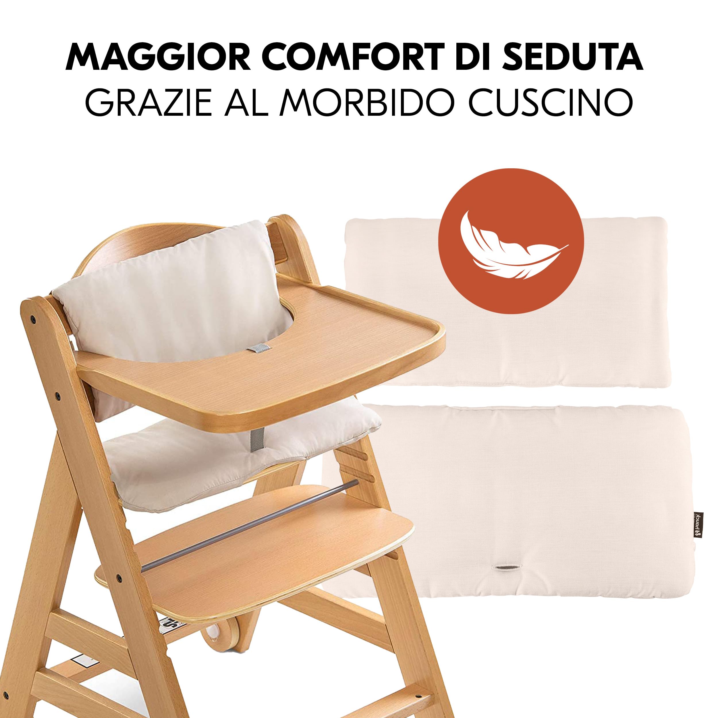 hauck Sediolone Pappa Alpha Move Newborn Set - Seggiolone Pappa Legno Evolutivo Da 0 Mesi con Sdraietta Dondolo Neonati, Cuscino e Vassoio - Legno, Beige