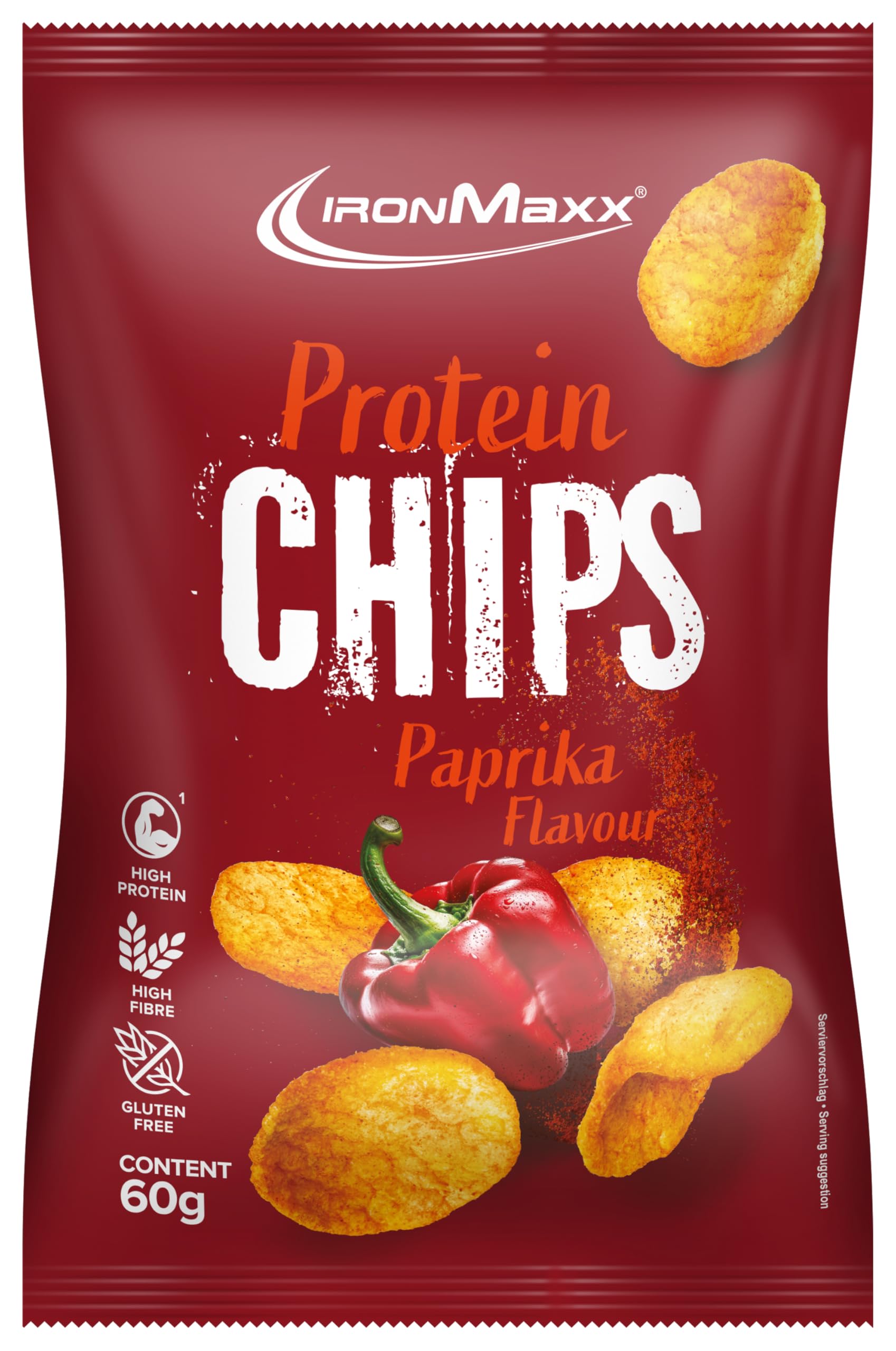 IronMaxx High Protein Chips – Paprika 60g | Low Carb, Glutenfrei & Zuckerarm | Knuspriger Eiweiß-Snack