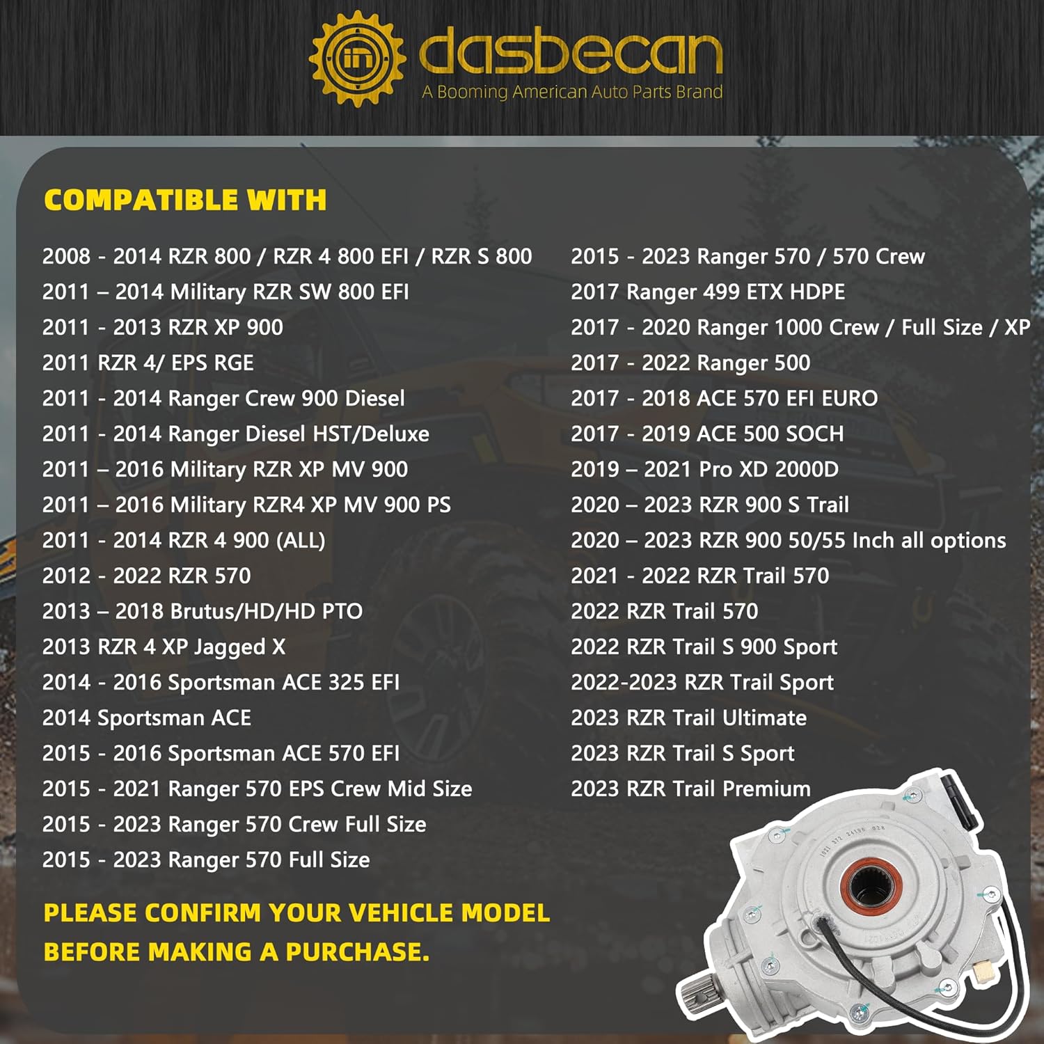 Dasbecan Front Side Differential Assembly Compatible with Polaris Ranger RZR ACE 500 570 800 900 1000 2011-2023 Replaces# 1333750 1333104 1334309 1337046