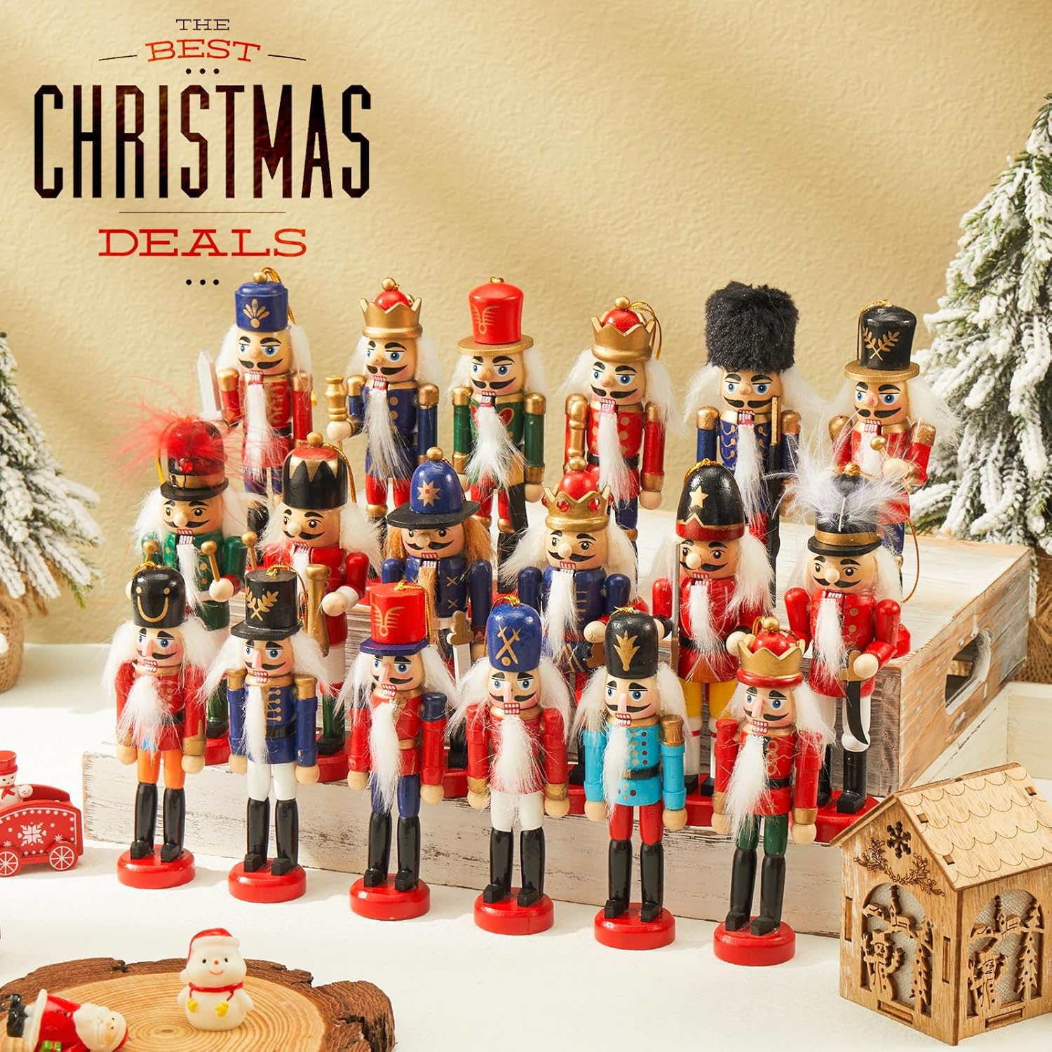 Liliful Christmas Nutcracker Ornament Set 18 Pcs Nutcracker Soldier Christmas Decoration Wooden Hanging Ornaments for Xmas Tree Figure Puppet Toy Present(Classic Style)