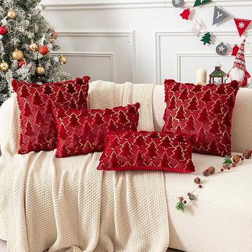 Miniatura 6 de Kevin Textile - Juego de 2 fundas de almohada decorativas de Navidad de 20 x 20 pulgadas, de felpa suave, jacquard, de pelo sintético, fundas de