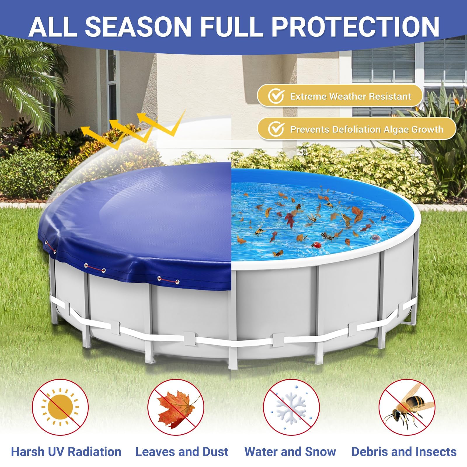 Bâche Ronde de 5,5 m pour Piscine Hors Sol, Ultra épaisse et Durable, résistante au Froid et aux UV, 5,5 m