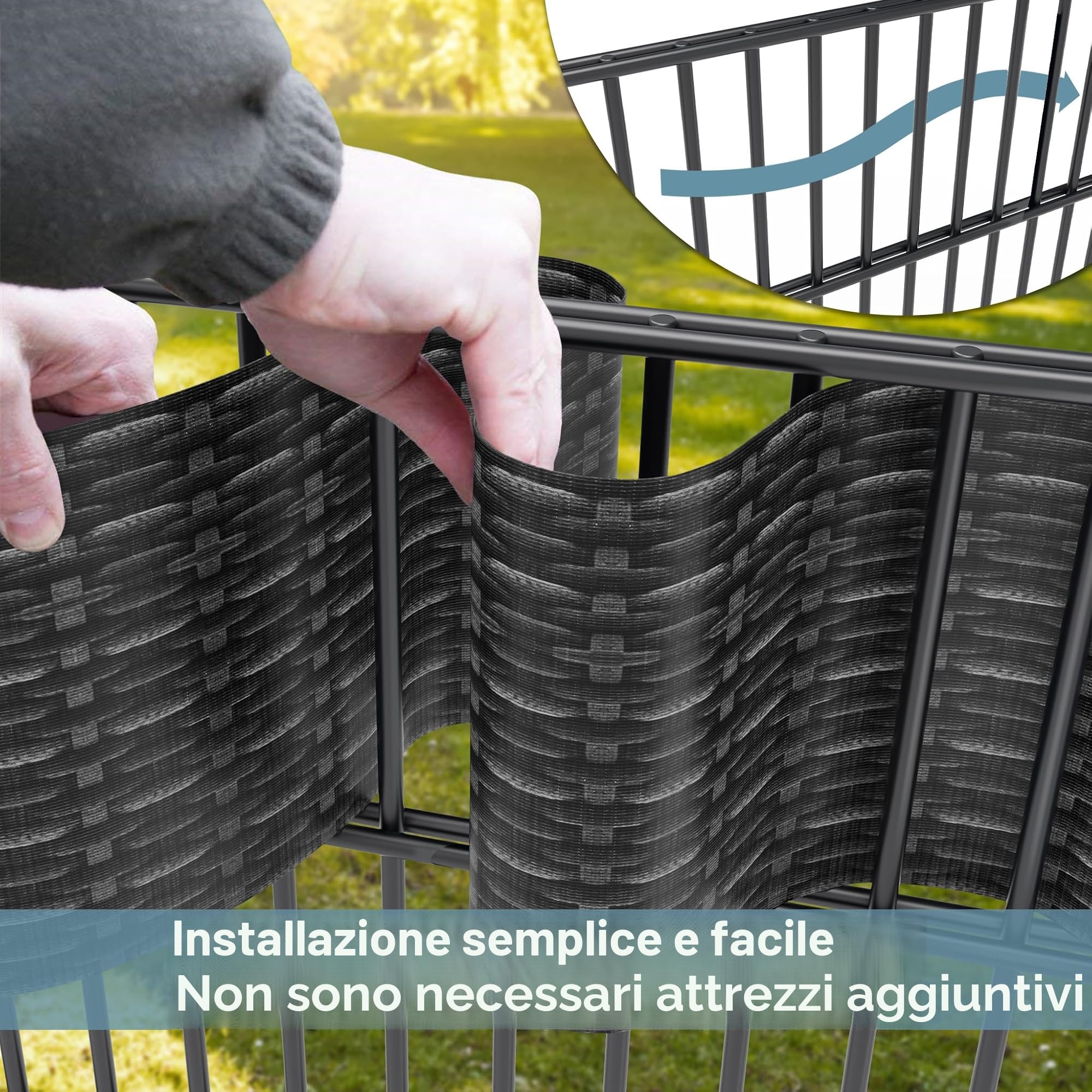 LZQ Strisce frangivista in PVC, extra spesse, opache, a doppia asta, con 20 clip di fissaggio per recinzione da giardino, balcone (35 m x 19 cm, motivo rattan)