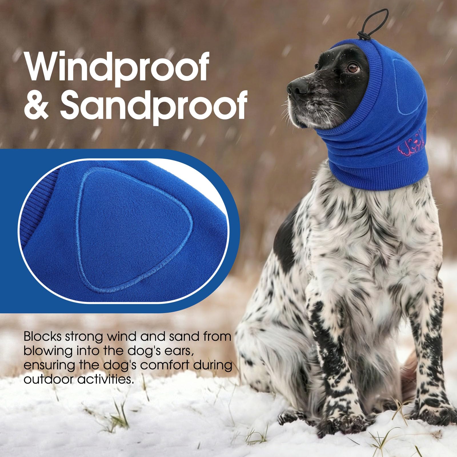 SUNFURA No Shake Ear Wraps for Dogs, Adjustable Dog Ear Cover with SoundProof Pads, Anxiety Relief Pet Ear Muffs Noise Protection Dog Calming Hoodie for Hematoma, Grooming, Fireworks, Thunder, Blue M — view 3