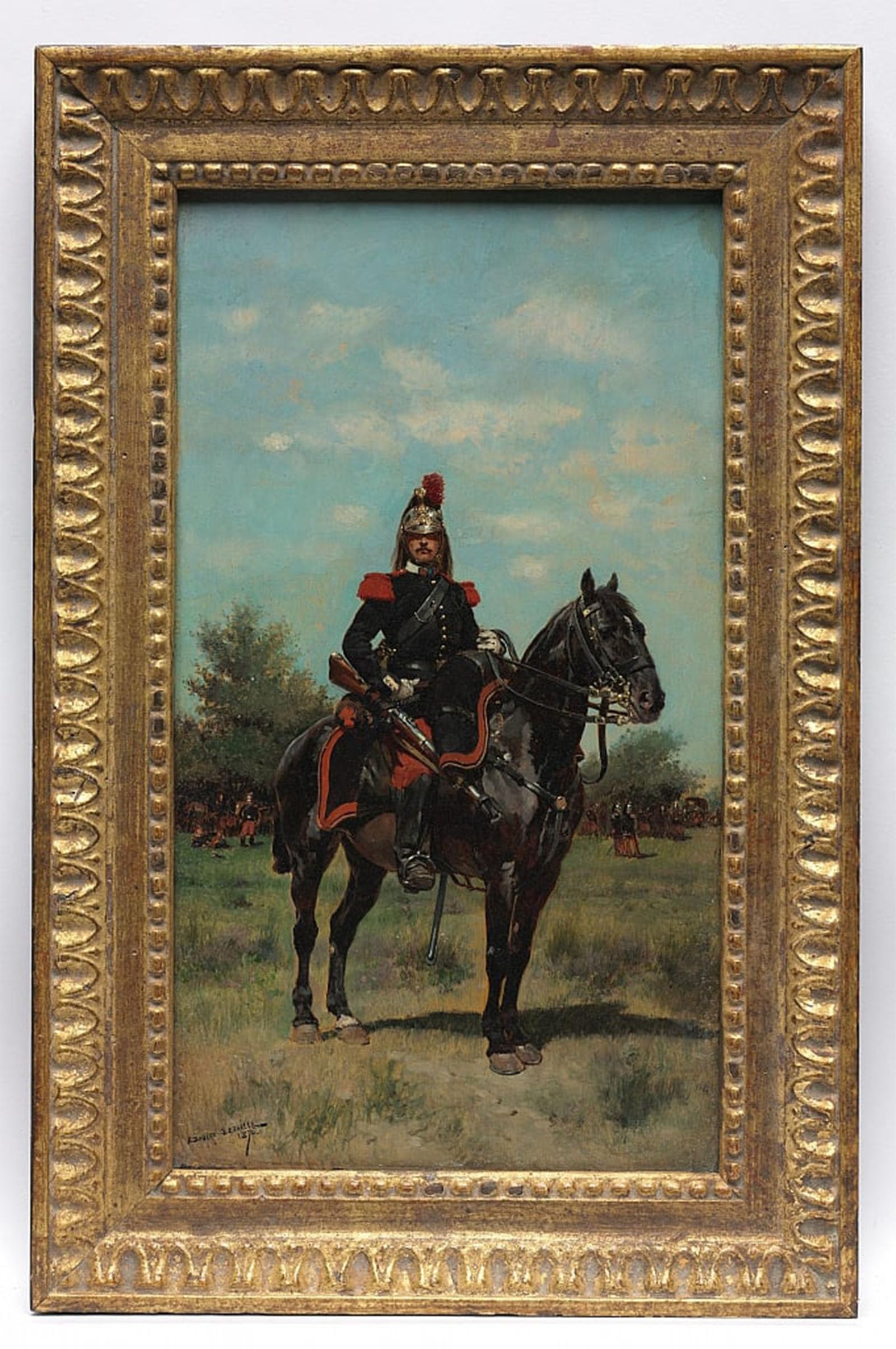 POSTERIIk Vintage Classic Picture Landscape Artwork Mounted Dragoon Officer by Jean Baptiste Edouard Detaille Portrait Canvas Painting for Office Home Decor 60x90cm