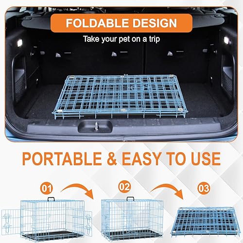Miniatura 19 de Jaula para perros, jaula para perros, perrera de alambre de metal para exteriores, plegable de doble puerta, jaula para mascotas para perros Negro