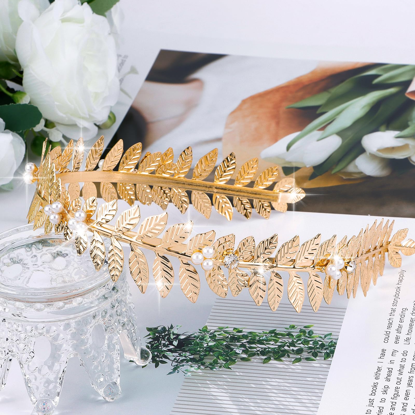 Greek Goddess Headband Gold Leaf Crown Bridal Hair Accessory Romantic Costume Kacctyen 6 Pcs Gold Leaf Wedding Headbands Set - Bridal  main image 4