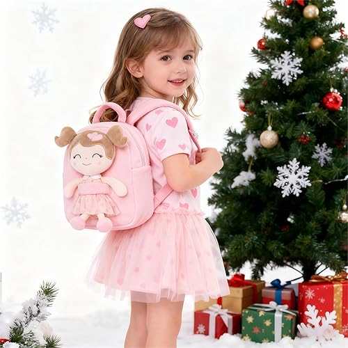 Miniatura 7 de Gloveleya Mochila para niños pequeños, bolsa de felpa de regalo para bebé, bolsa de pañales con corazón flocado rosa mochila para niña