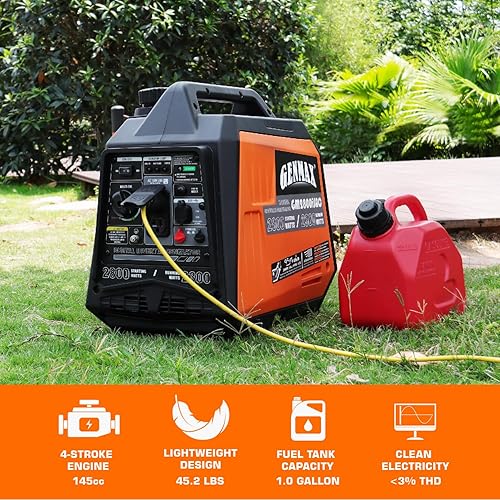 Miniatura 3 de GENMAX Generador portátil, motor de gas ultrasilencioso de 2800 W, con sensor de CO y capacidad paralela, ideal para acampar al aire libre, energía
