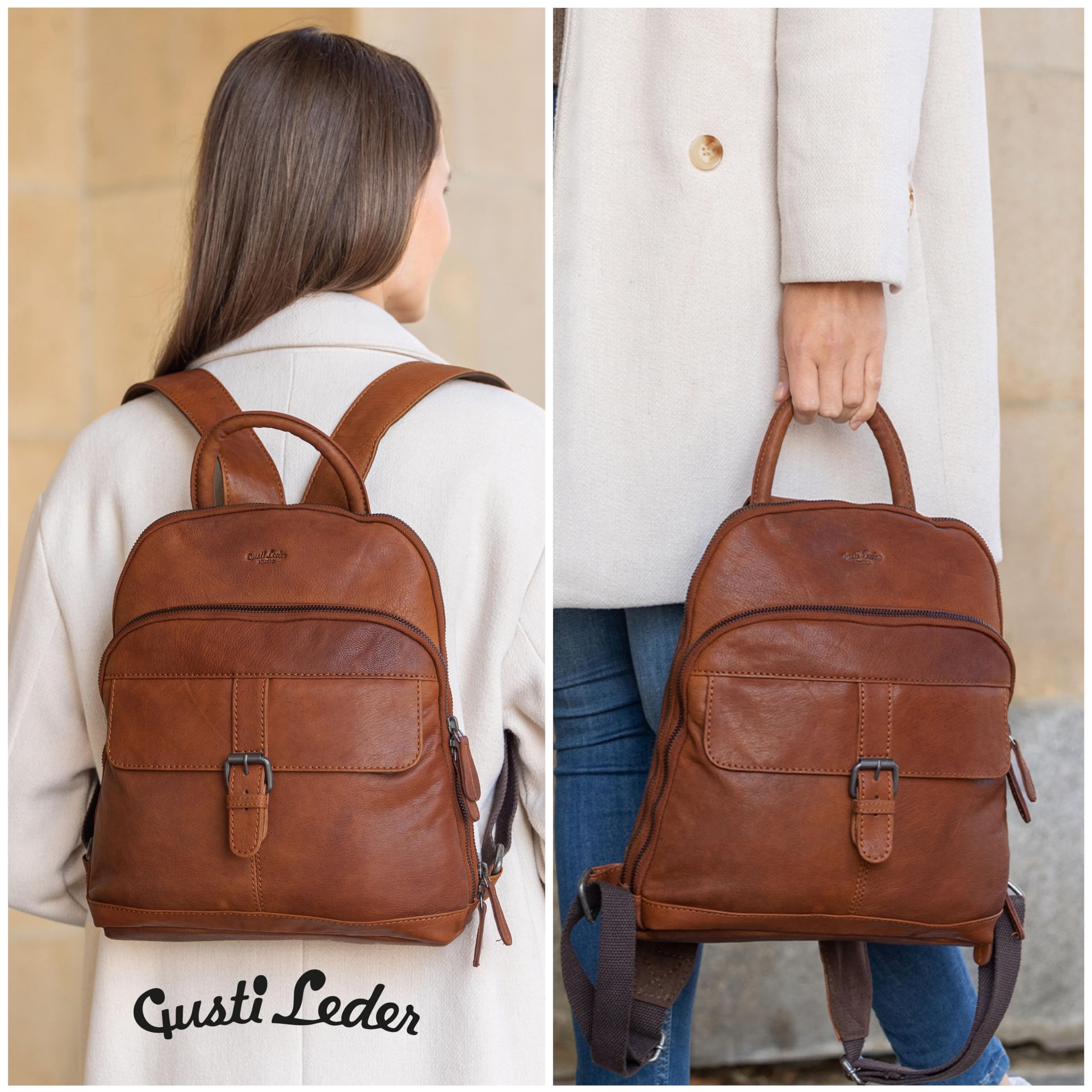 Gusti Lederrucksack Leder - Alena Damen Rucksack Vintage Braun Leder