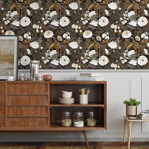 Miniatura 2 de Laatse Papel tapiz floral para despegar y pegar de 17.5 x 118 pulgadas, papel de contacto de flores bohemias, autoadhesivo, extraíble, impermeable,