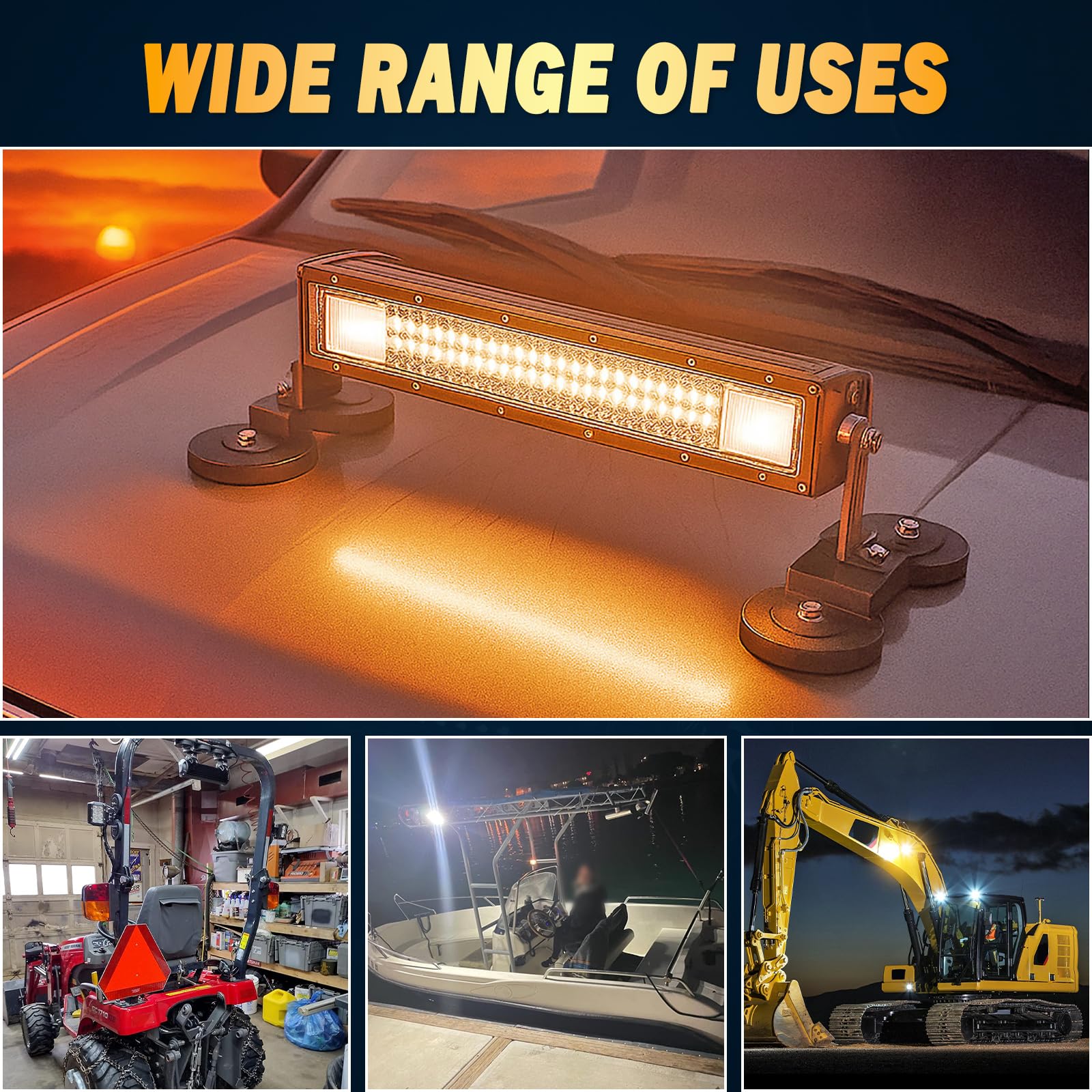Willpower 2 pièces Support de montage de barre lumineuse LED à base magnétique, Support ventouse puissant, Convient pour voiture véhicule tout-terrain phare de camion barre lumineuse de toit.