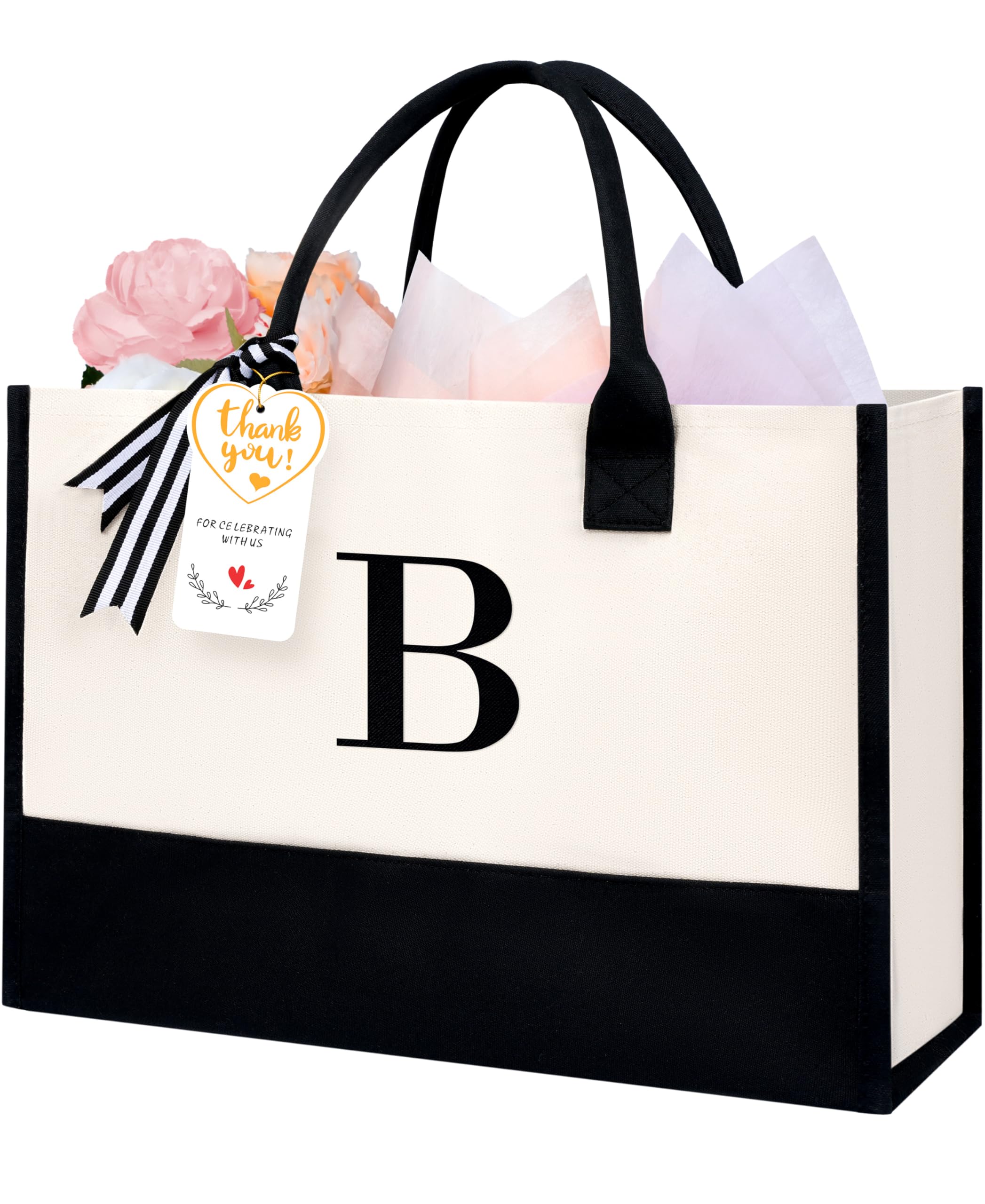 BAGAIL Initial Tote Bag, Personalized Birthday Gifts for Women, Teacher, Friends, Mom, Wedding, Monogrammed Beach Bag