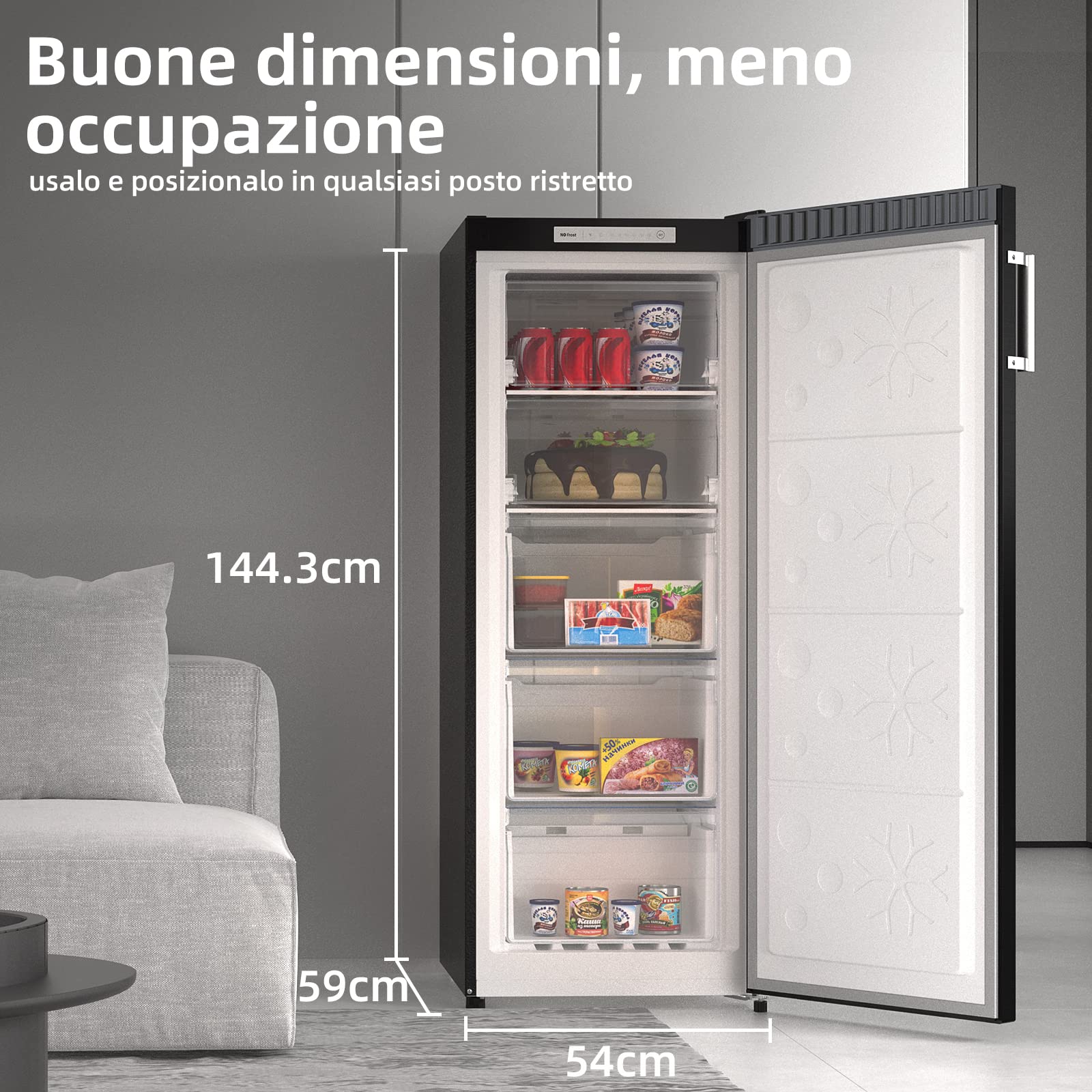 CHiQ FSD166NE4E 166L Congelatore verticale a cassetti,No Frost,Nero Acciaio Inossidabile Porte Reversibili A+, 42 db, 12 anni di garanzia sul compressore
