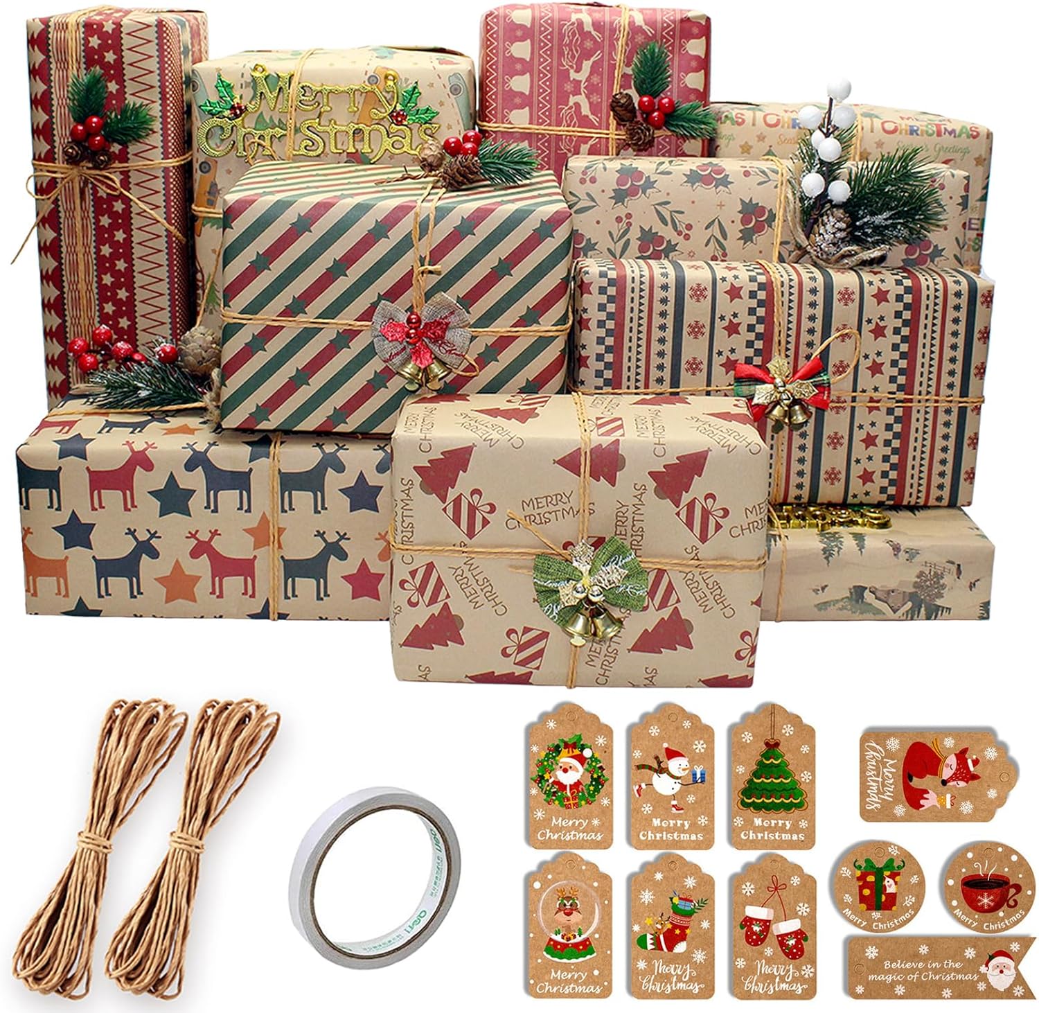 YankMooM 10 Sheets Christmas Wrapping Paper,70x50cm 10 Unique Designs
