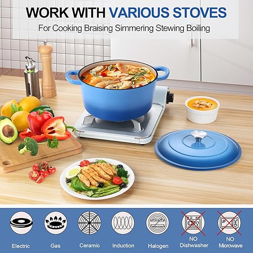 Miniatura 4 de P&P CHEF Olla de horno holandés esmaltado de 5 cuartos de galón, horno holandés de hierro fundido de 5 cuartos de galón con tapa, olla de cocina