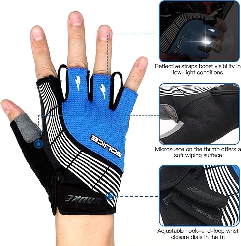 Miniatura 2 de Souke Sports Guantes de ciclismo Guantes acolchados de medio dedo para bicicleta con absorción de golpes, antideslizantes, transpirables, MTB y