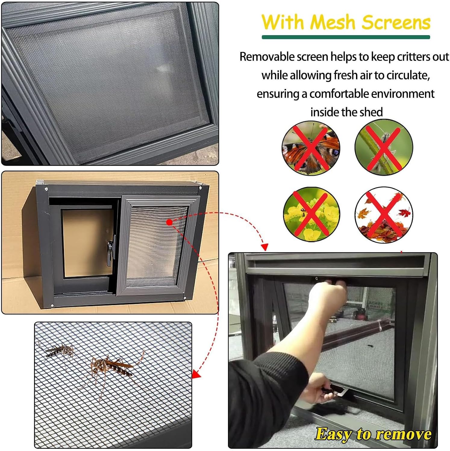 Horizontal Sliding Window,Shed Window with Screen, Small Aluminum Locked Replacement Windows Flush Mount with Tempered Glass for Shed Chicken Coop Playhouse(Black,73x30cm/29x12in)