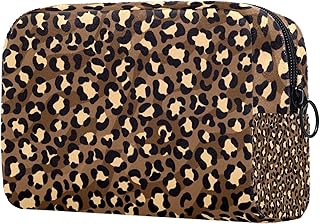 Grande borsa per il trucco Zipper Sacchetto Viaggio Organizzatore cosmetico per donne e ragazze - Leopard Grain Brown Black Classic Parten