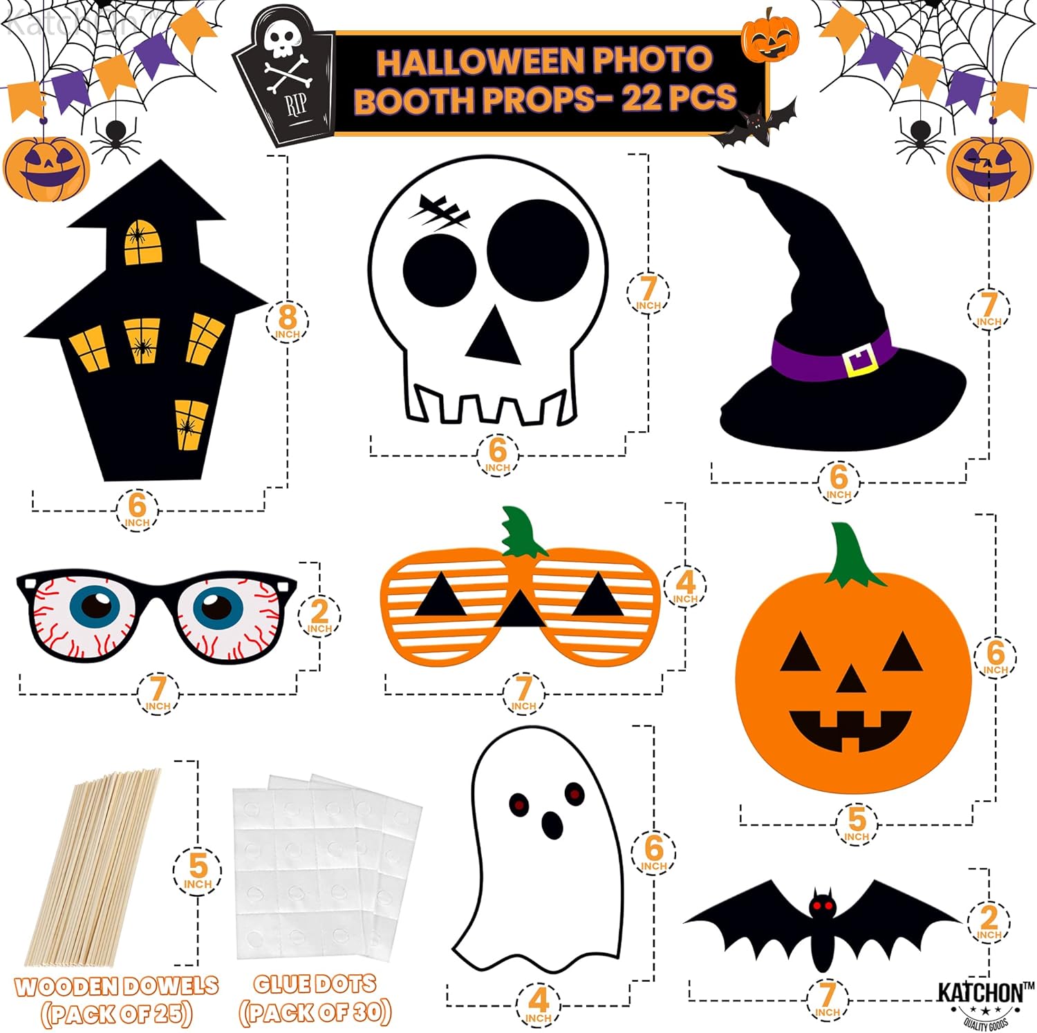 KatchOn, Halloween Party – 22 Scary Photo Booth Props with Hocus Pocus and Trick or Treat Signs | 170 Pcs of Bulk Party Favors for Kids, Including Slap Bracelets and Novelty Toys for Spooky Fun