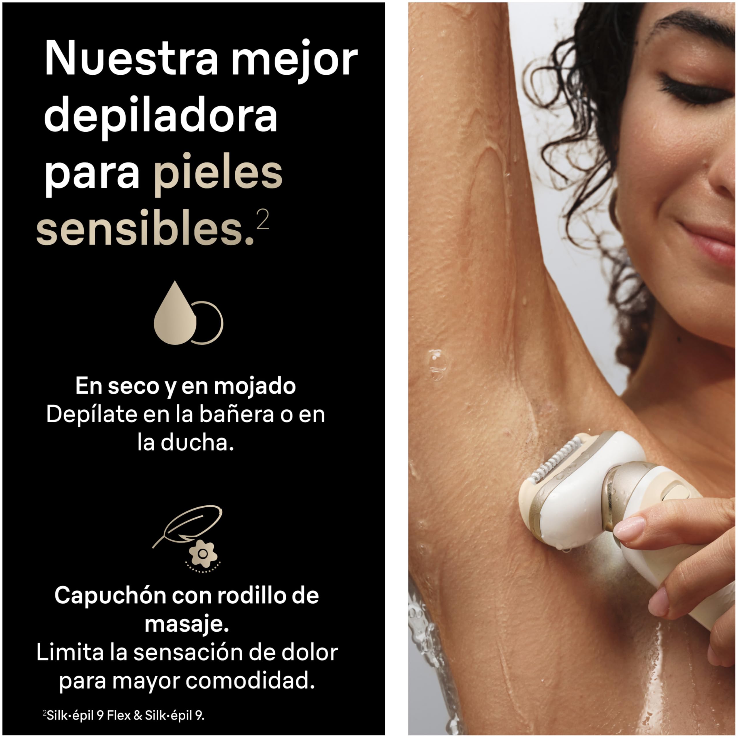 Braun Depiladora Eléctrica Mujer Silk·épil 9 Flex con Cabezal Flexible, Depila, Rasura Y Recorta en Seco Y Mojado, 2 Cabezales, Cepillo de Limpieza Y Funda, Depilación Suave Duradera, 9-041 3D, Oro