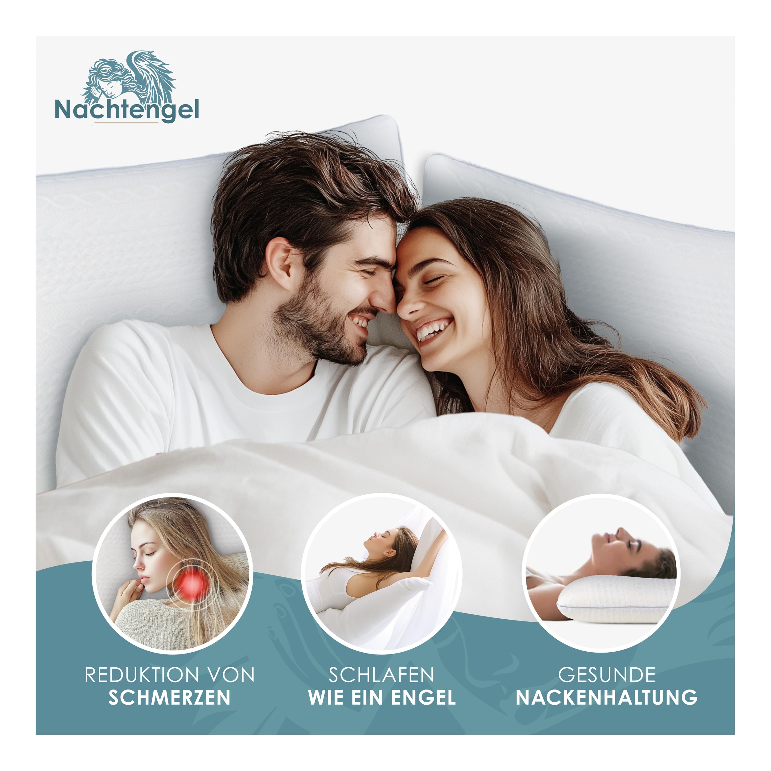 Cuscino ortopedico in memory foam, ergonomico e contro il dolore al collo, per tutti i tipi di sonno (cuscino per dormire sulla schiena, sull'addome e sul fianco) (2, bianco, 10 cm di