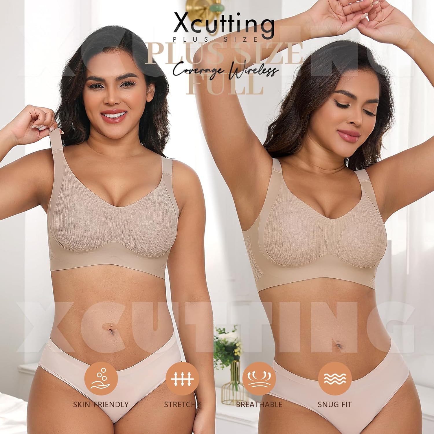 Lace Vertical Stripe Pull Up Bras for Women No Underwire Wireless Seamless Bralette Comfort Supportive Full Coverage - Image 3