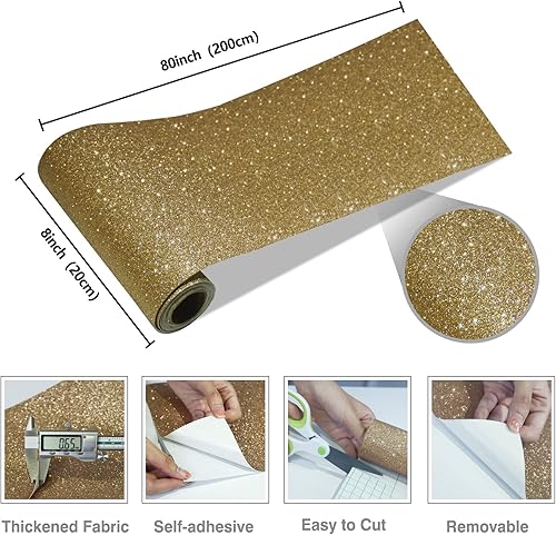 Vista 85 de CRE8TIVE Papel tapiz marrón oscuro con purpurina, borde de pared para despegar y pegar, 8 x 80 pulgadas, papel tapiz de tela brillante, extraíble