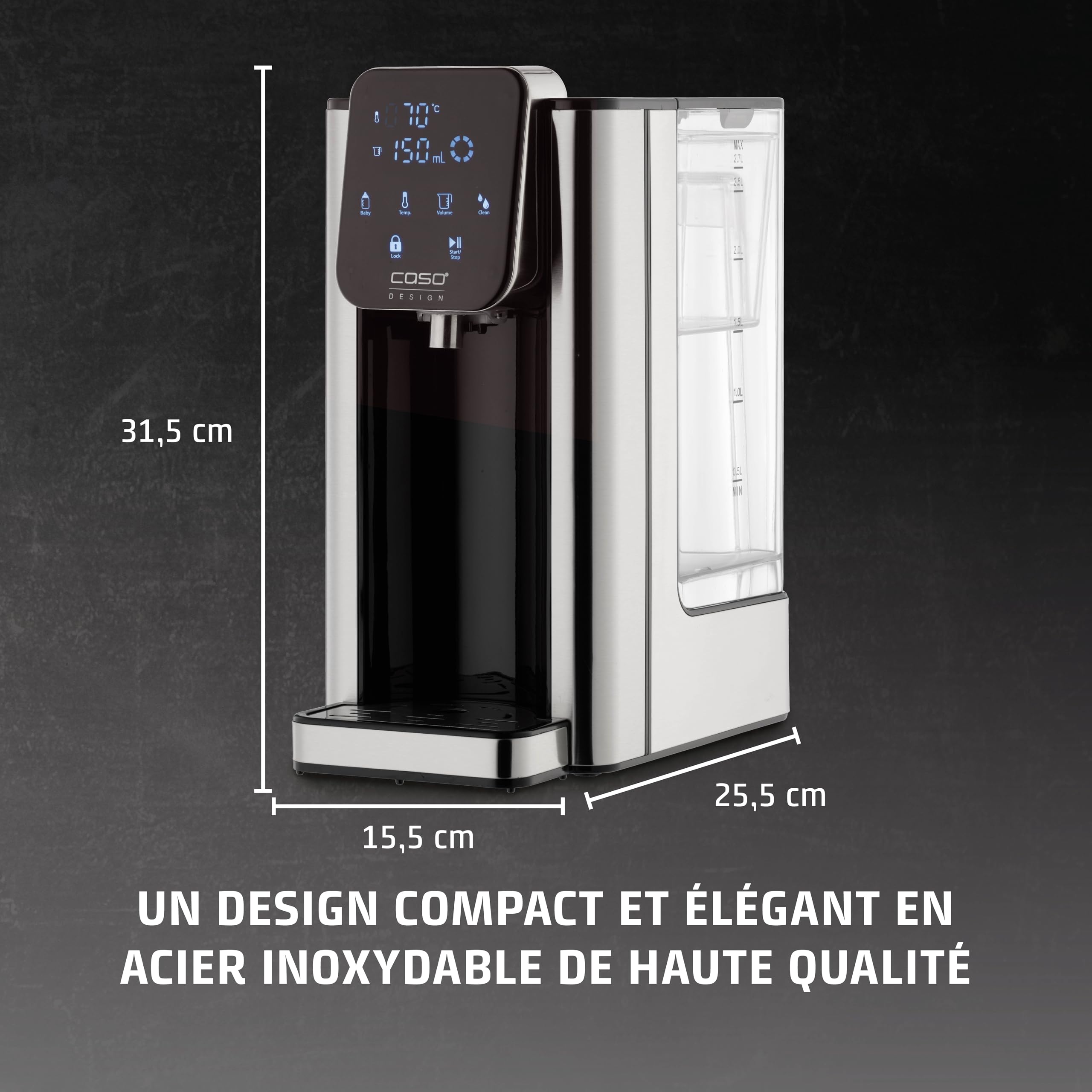 CASO HW 660 Distributeur d'eau chaude - de l'eau chaude en quelques secondes, économise jusqu'à 50% d'énergie, convient pour les aliments pour bébés, rappel de détartrage intégré