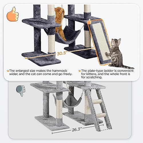 Miniatura 2 de Topeakmart Árbol para gatos de 63 pulgadas, mueble grande de torre para gatos con condominio para gatos, plataforma acolchada y poste rascador