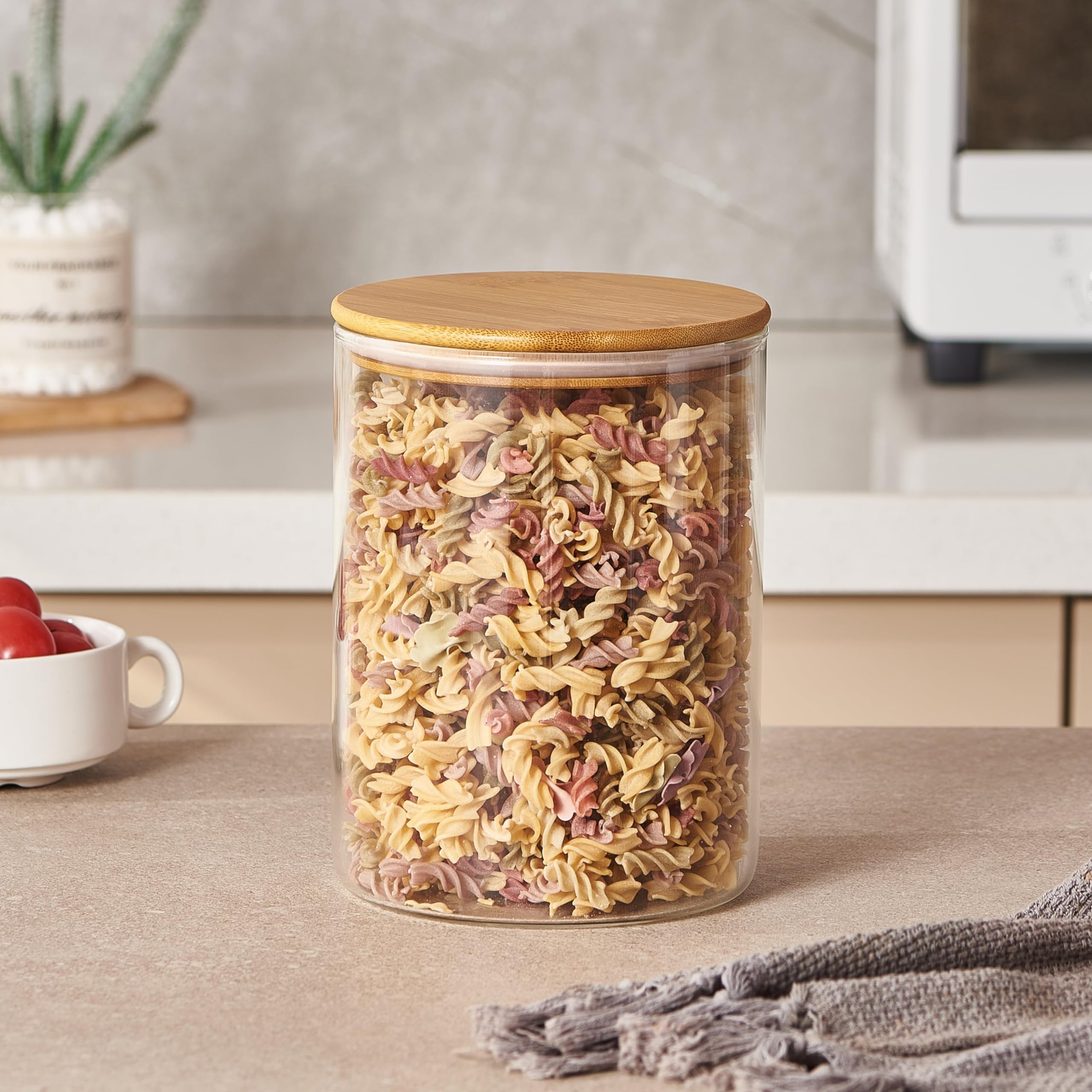 Ornami Clear Wide Mouth Borosilicate Glass Storage Jar With Airtight Bamboo Lid | Large Capacity Canister Ideal For Bulk Kitchen Storage (3.2L)