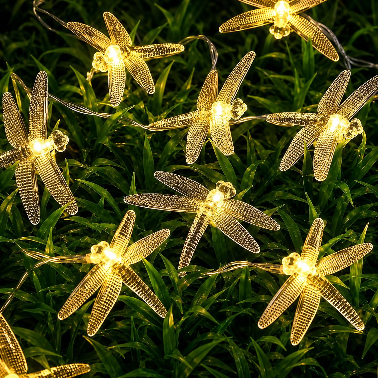 Esoes Dragonfly Garden Lights, Solar Fairy Lights Outdoor Garden for Patio Party Swimming Pool Decoration (Warm White)