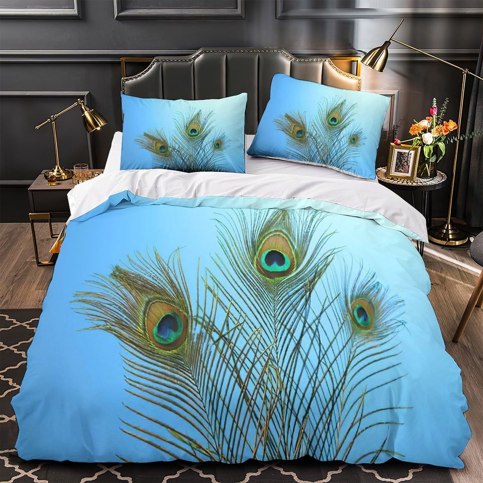 Housse de couette plumes de paon ultra douce et parure hypoallergénique
